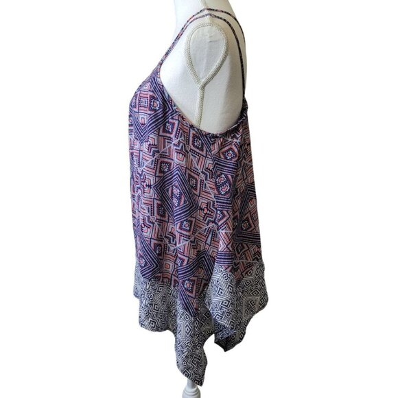 Maurices Geometric Tank Top Spaghetti Cross Strap Pink Blue Long Womens Large - Picture 3 of 9